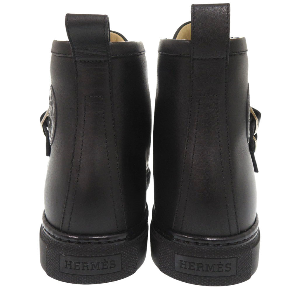 HERMES sneakers leather black Lenox Collier de Sian Studs 40 1/2