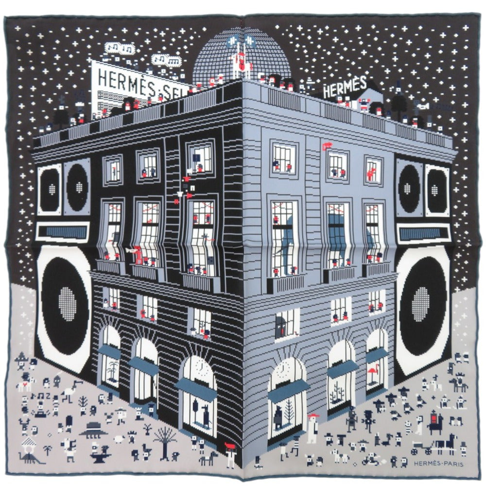 HERMES scarf silk black Carre45 Faubourg Party