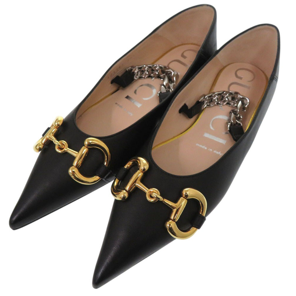 GUCCI pumps 621161 leather black Horsebit 34 1/2