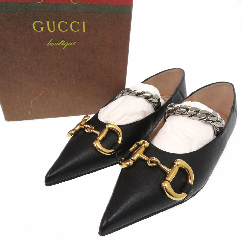 GUCCI pumps 621161 leather black Horsebit 34 1/2