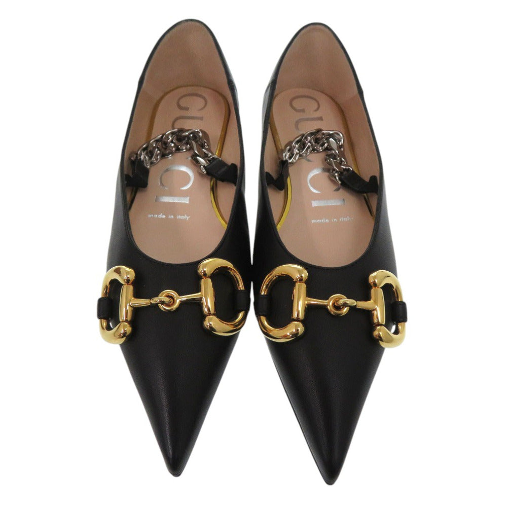 GUCCI pumps 621161 leather black Horsebit 34 1/2