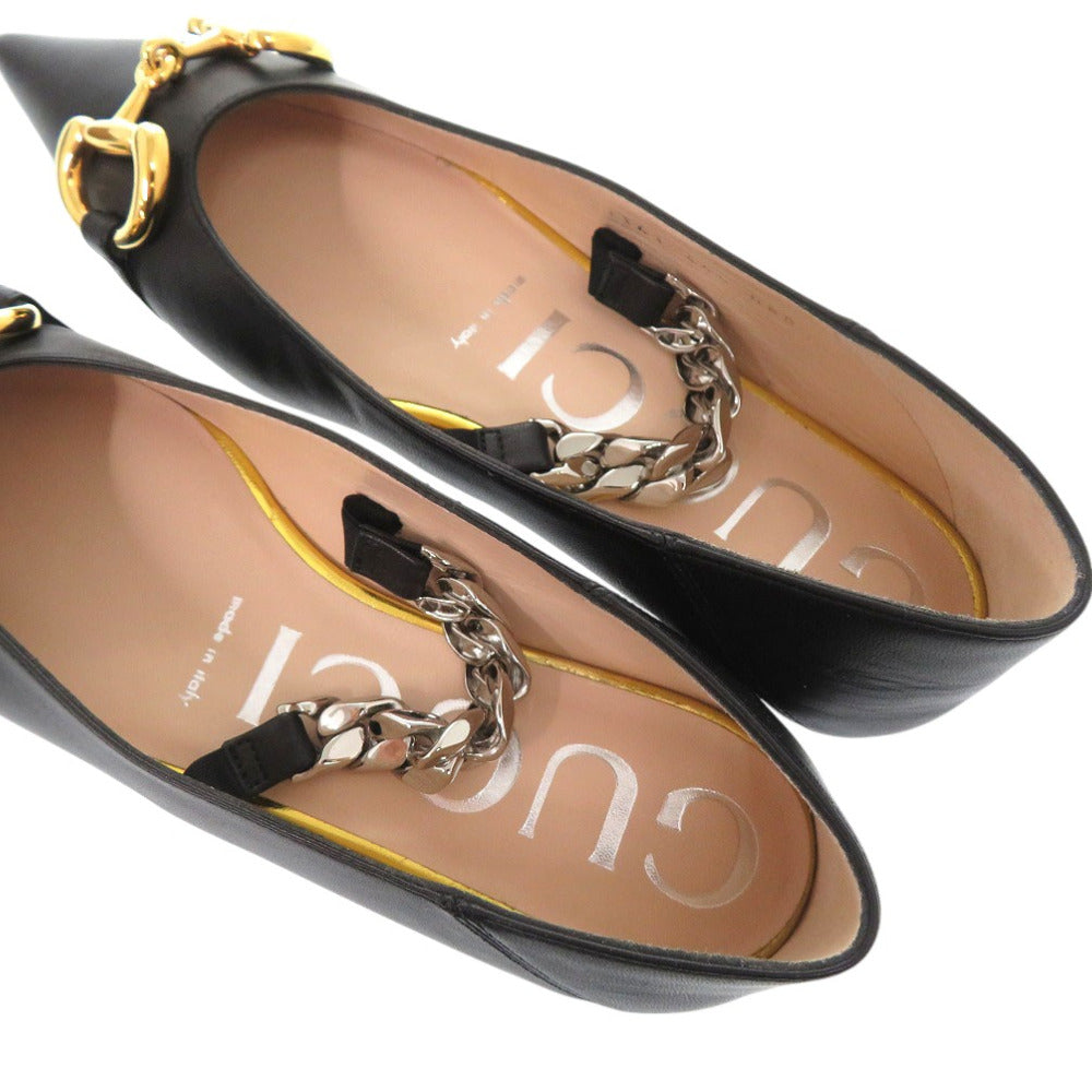 GUCCI pumps 621161 leather black Horsebit 34 1/2