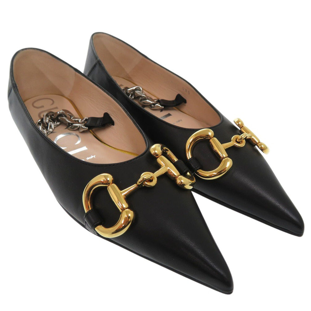 GUCCI pumps 621161 leather black Horsebit 34 1/2