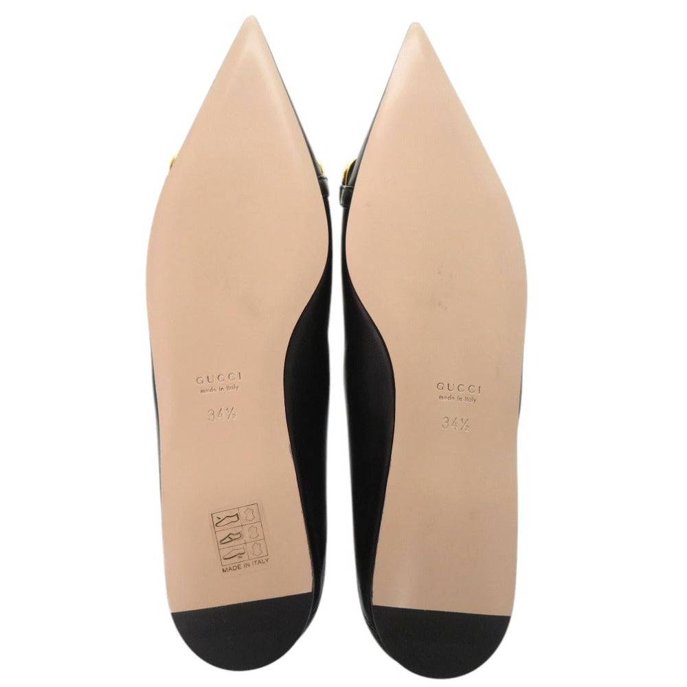 GUCCI pumps 621161 leather black Horsebit 34 1/2