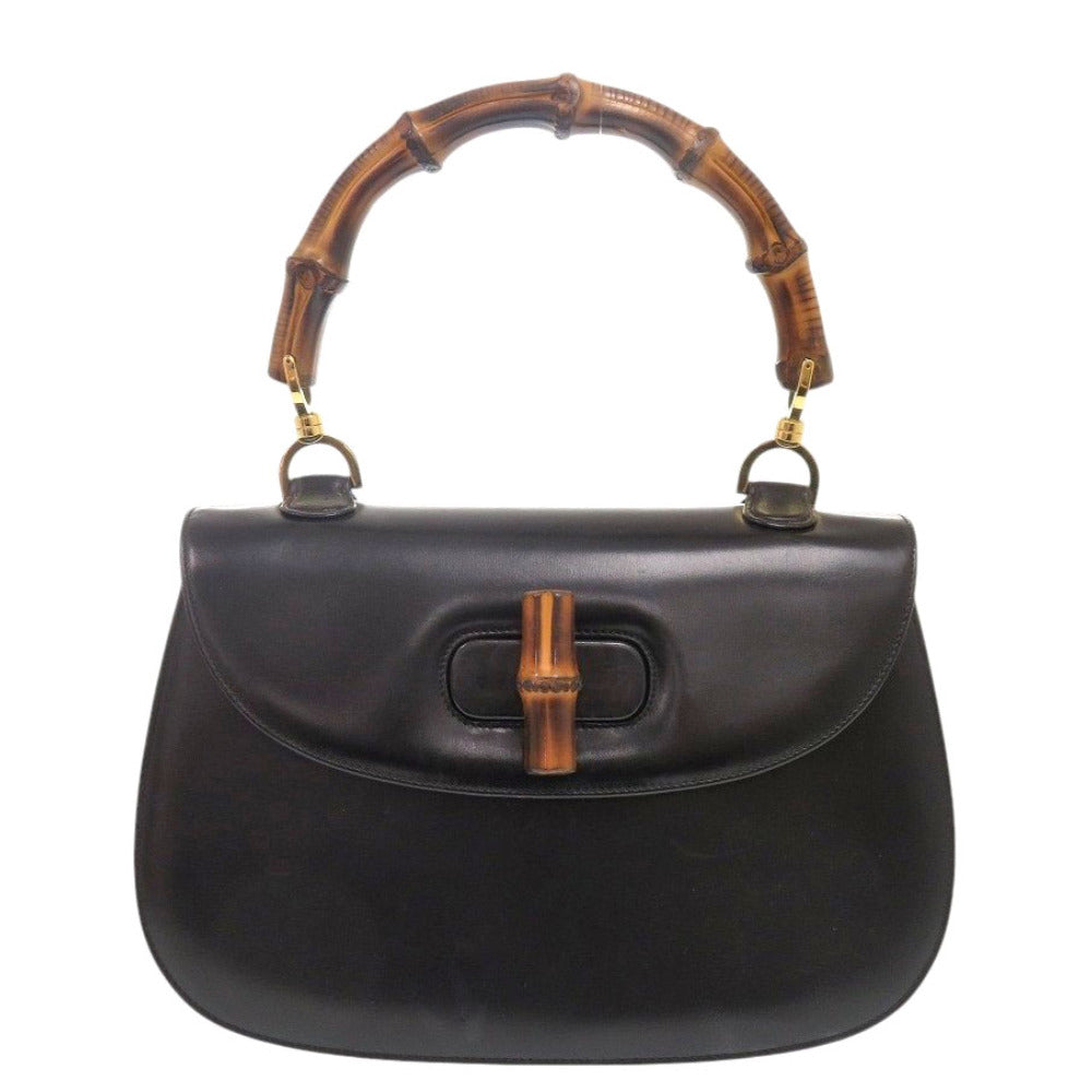 GUCCI Handbag leather black Bamboo Turnlock Vintage