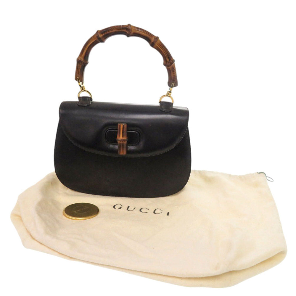GUCCI Handbag leather black Bamboo Turnlock Vintage
