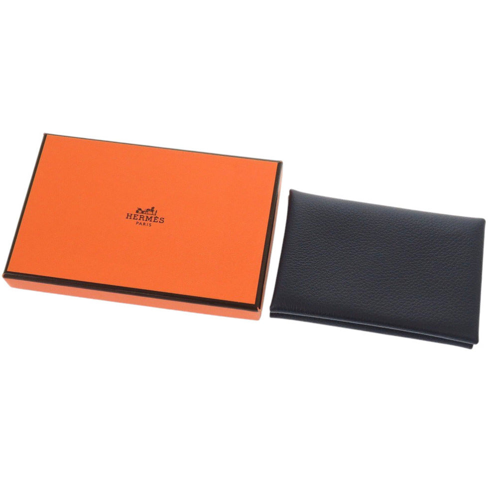 HERMES Card Case Evercolor Blue drus Calvi duo