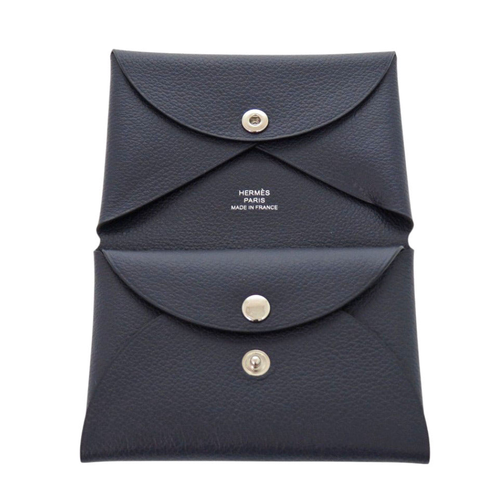 HERMES Card Case Evercolor Blue drus Calvi duo