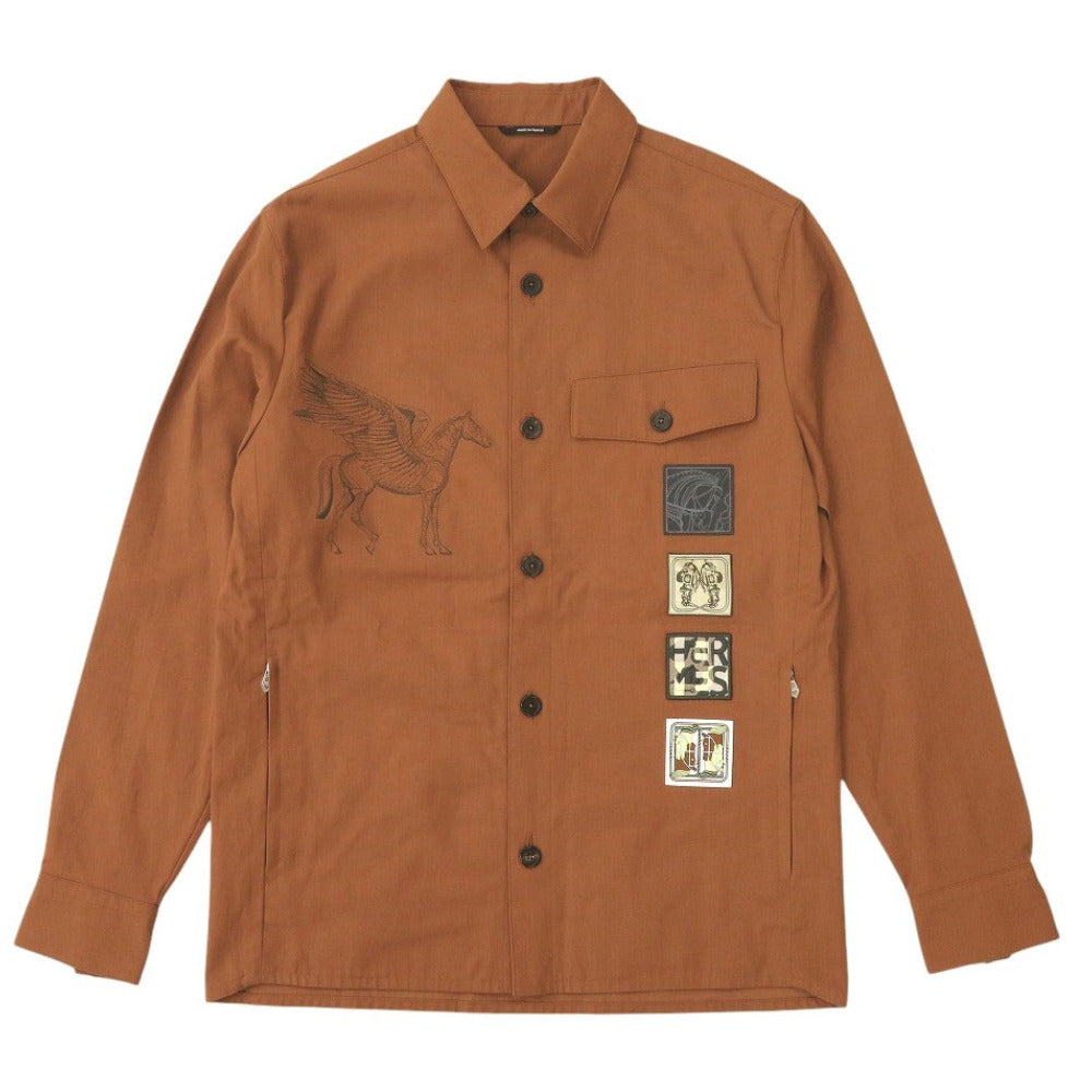 HERMES Long sleeve shirt H352140HC3H52 Rayon, Cotton Cienne Icons au Carre Embroidery 46