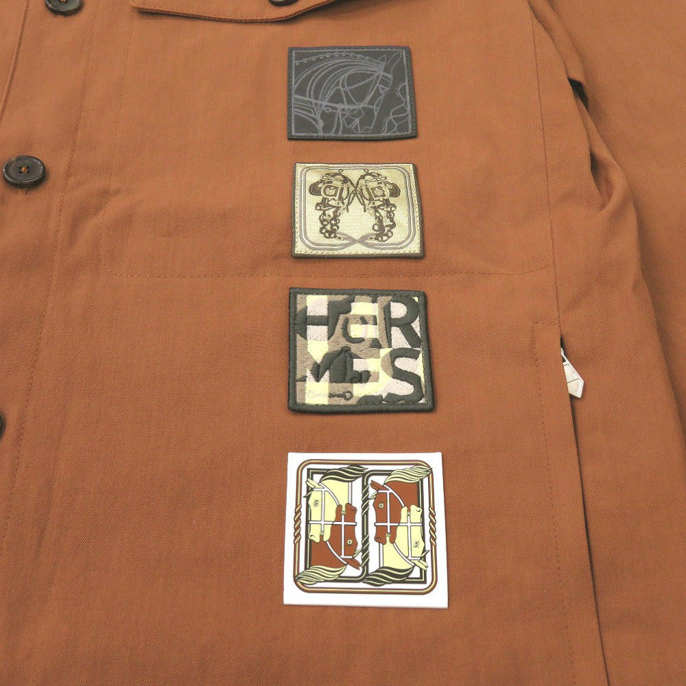 HERMES Long sleeve shirt H352140HC3H52 Rayon, Cotton Cienne Icons au Carre Embroidery 46