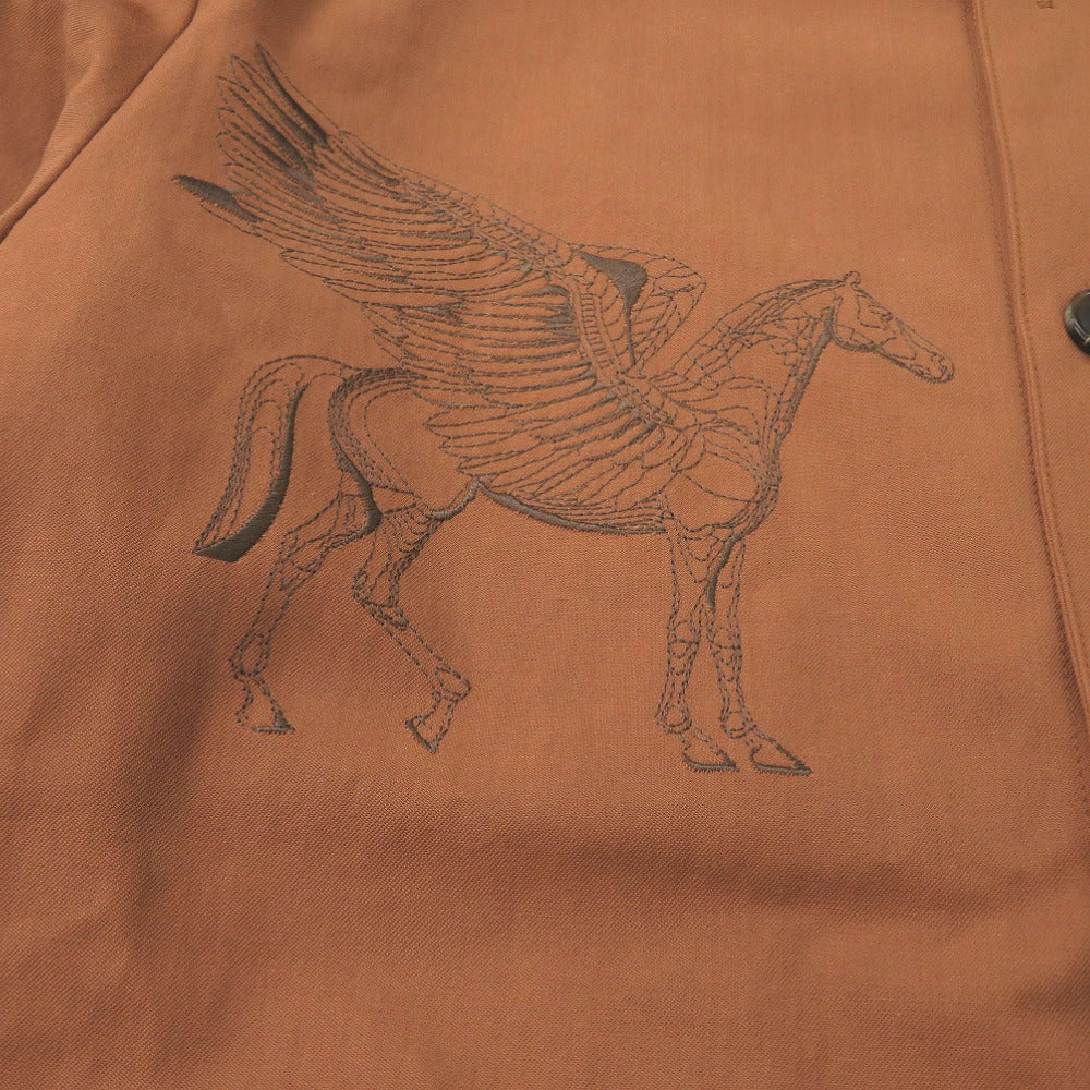 HERMES Long sleeve shirt H352140HC3H52 Rayon, Cotton Cienne Icons au Carre Embroidery 46
