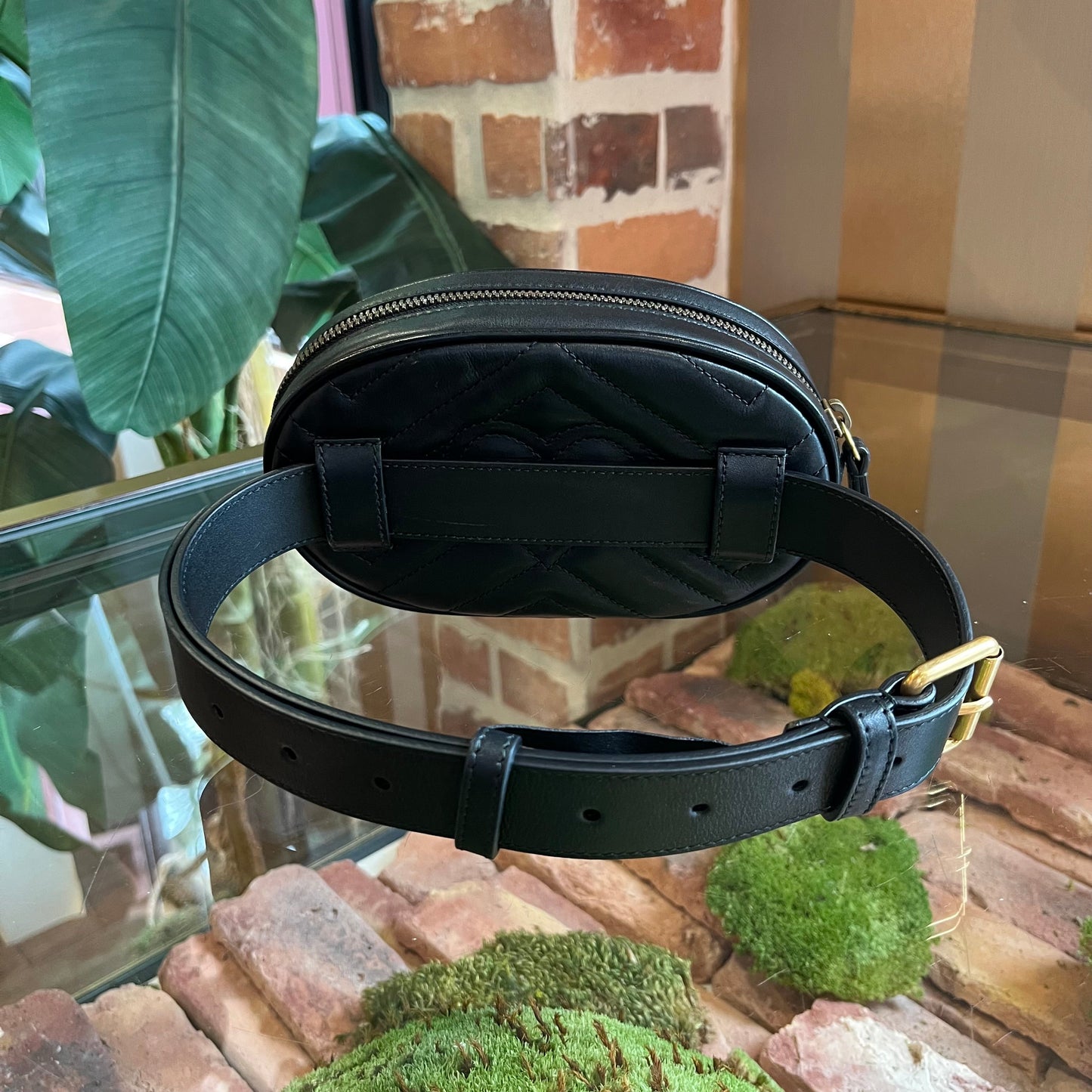 GUCCI GG Marmont Black Calfskin Matelasse Belt Bag 65/26(SZ00)