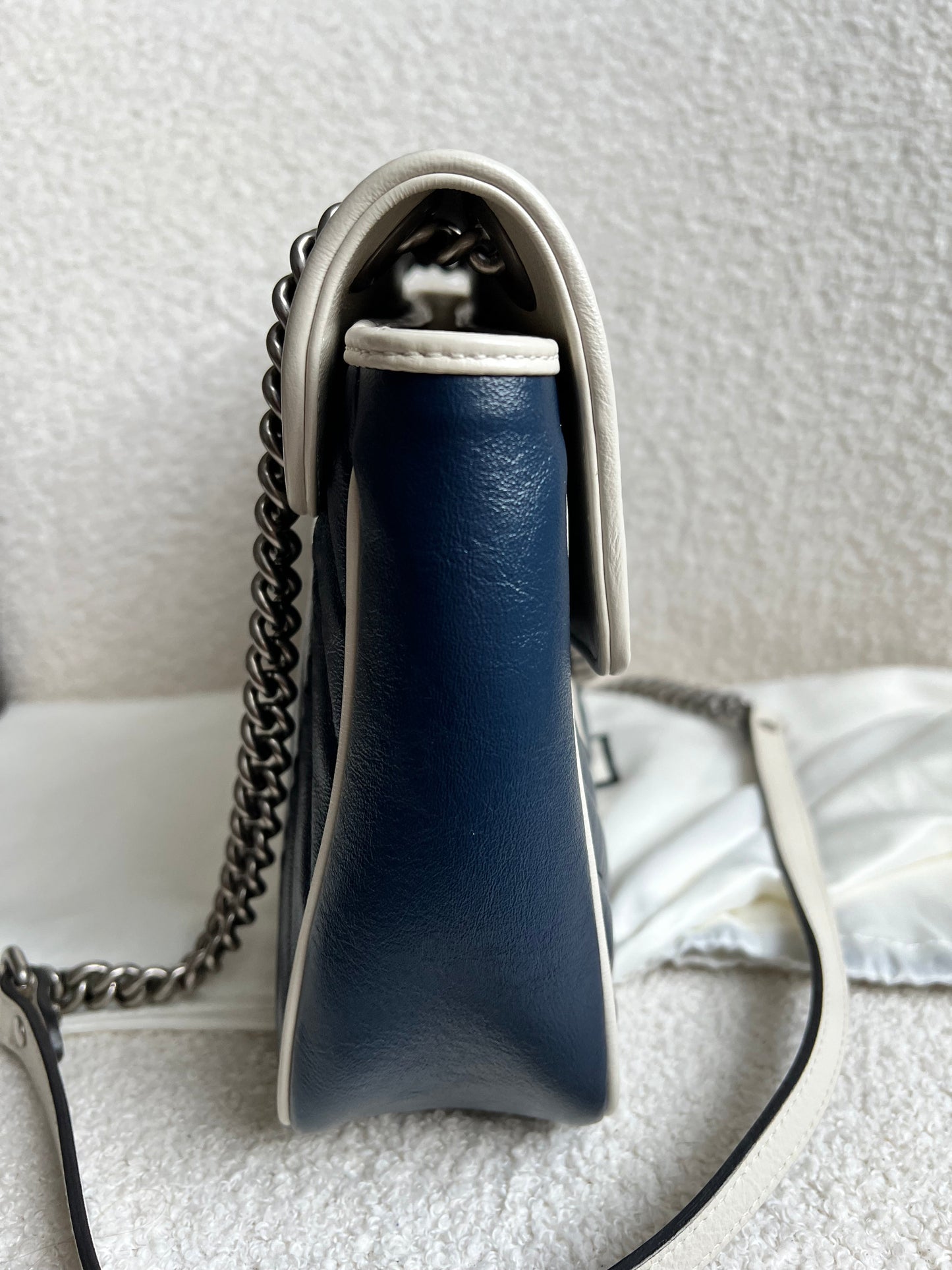 Gucci GG Navy and White Torchon Marmont Medium Shoulder Bag (RRP £2000)