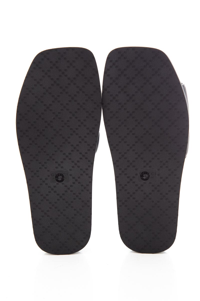 Gucci Black Leather Monogram Slides SZ 37