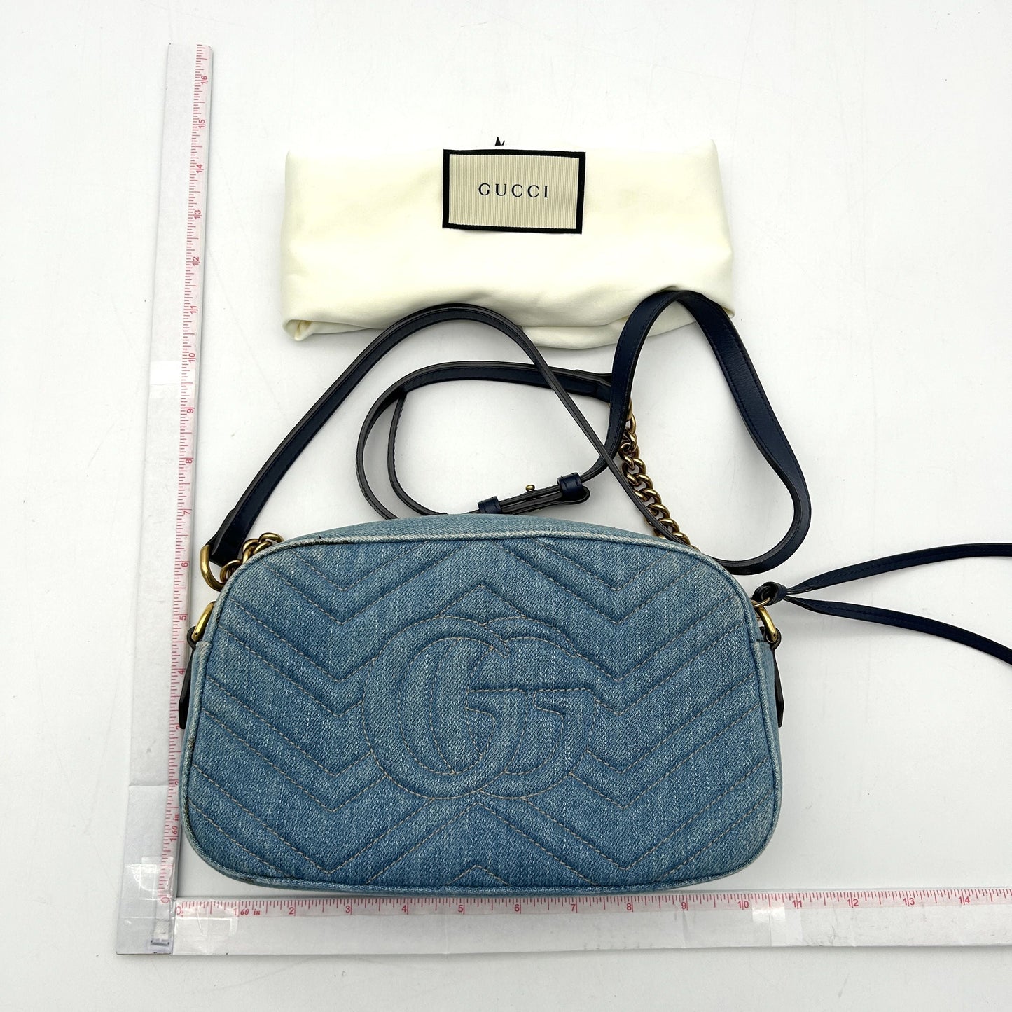 Gucci Floral GG Marmont Denim Camera Bag - Blue Crossbody Bags, Handbags LA30346