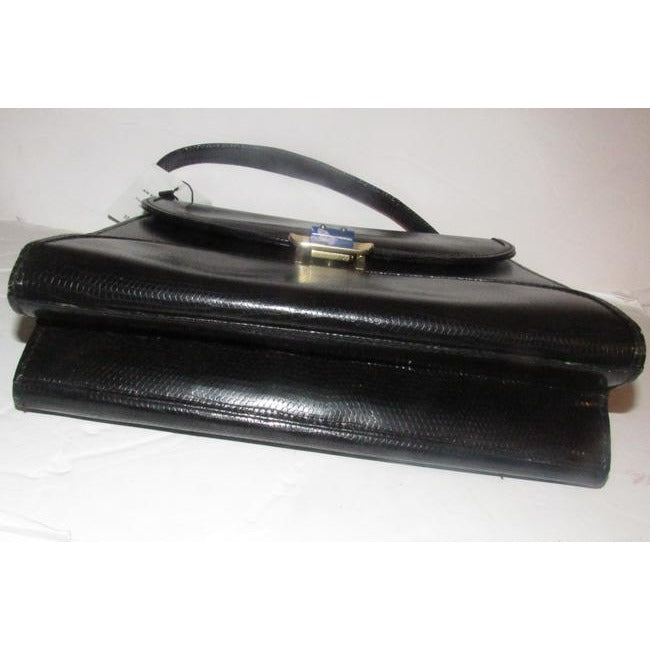 1960's Gucci black lizard top handle Kelly bag w blue lapis clasp