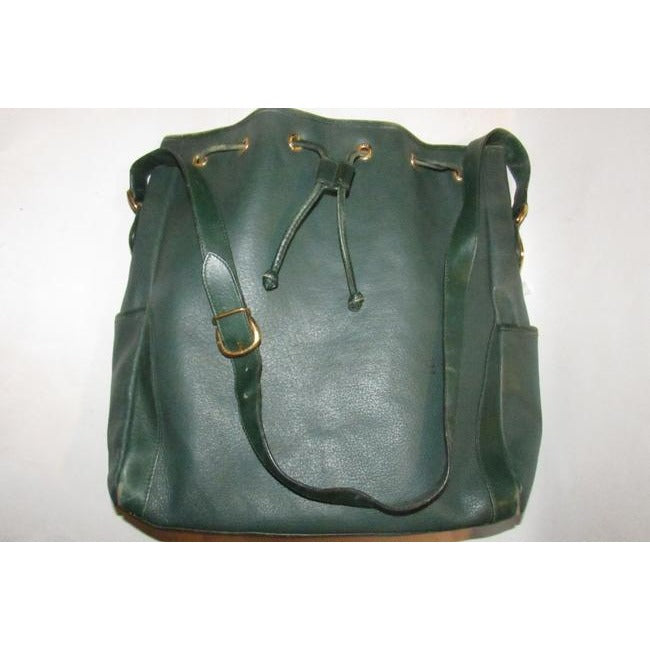 Gucci Horsebit Bucket Bag Xl Drawstring Accents Green W Gold Horseshoes Leather Satchel