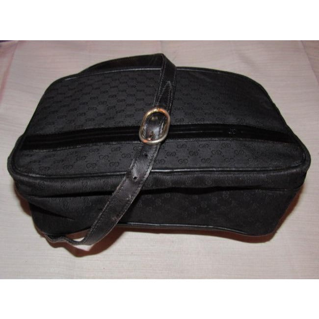 Gucci black leather & black micro Guccissima print canvas, roomy, cross body/messenger bag
