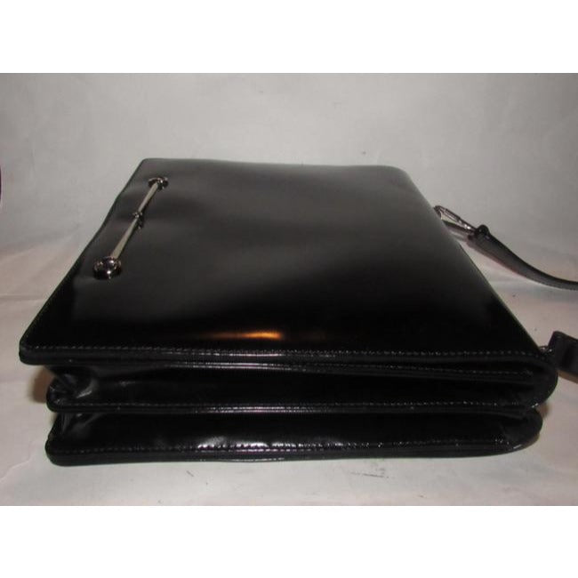 Gucci Vintage Pursesdesigner Purses Black Glossy Leather With Large Horse Bit Accent Satchel