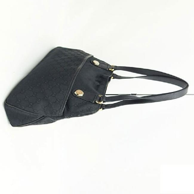 Gucci Black Large Logo Print Canvas And Black Leather Satchel