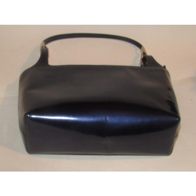 Gucci Top Handle Bag Structured Navy Glossy Patent Leather And Satchel