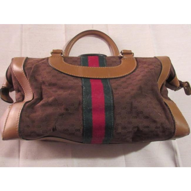 Gucci Micro Guccissima Print Canvasleather Sherry Line Top Handle Brown Leather And Gg Leather Satch