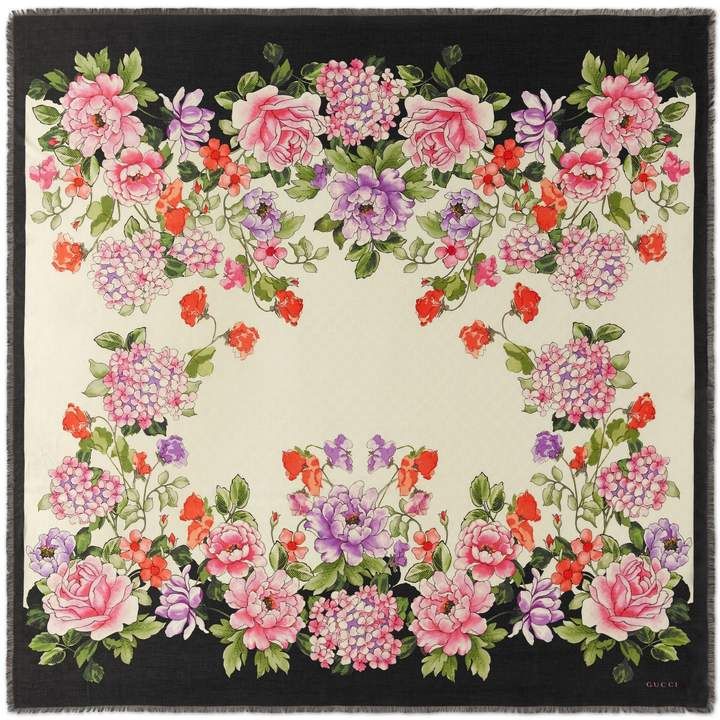Gucci Rising Flower Silk Scarf in White