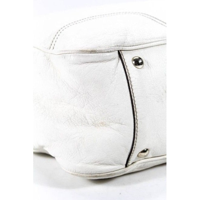 Gucci White Leather Princy Satchel W Red & Green Striped Accents