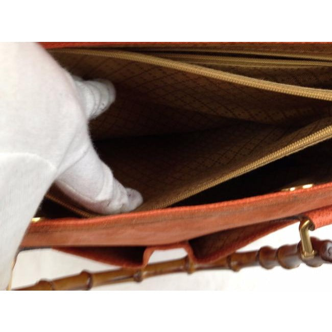 Gucci Orange Suede Bamboo Line Two Way Satchel w Pockets