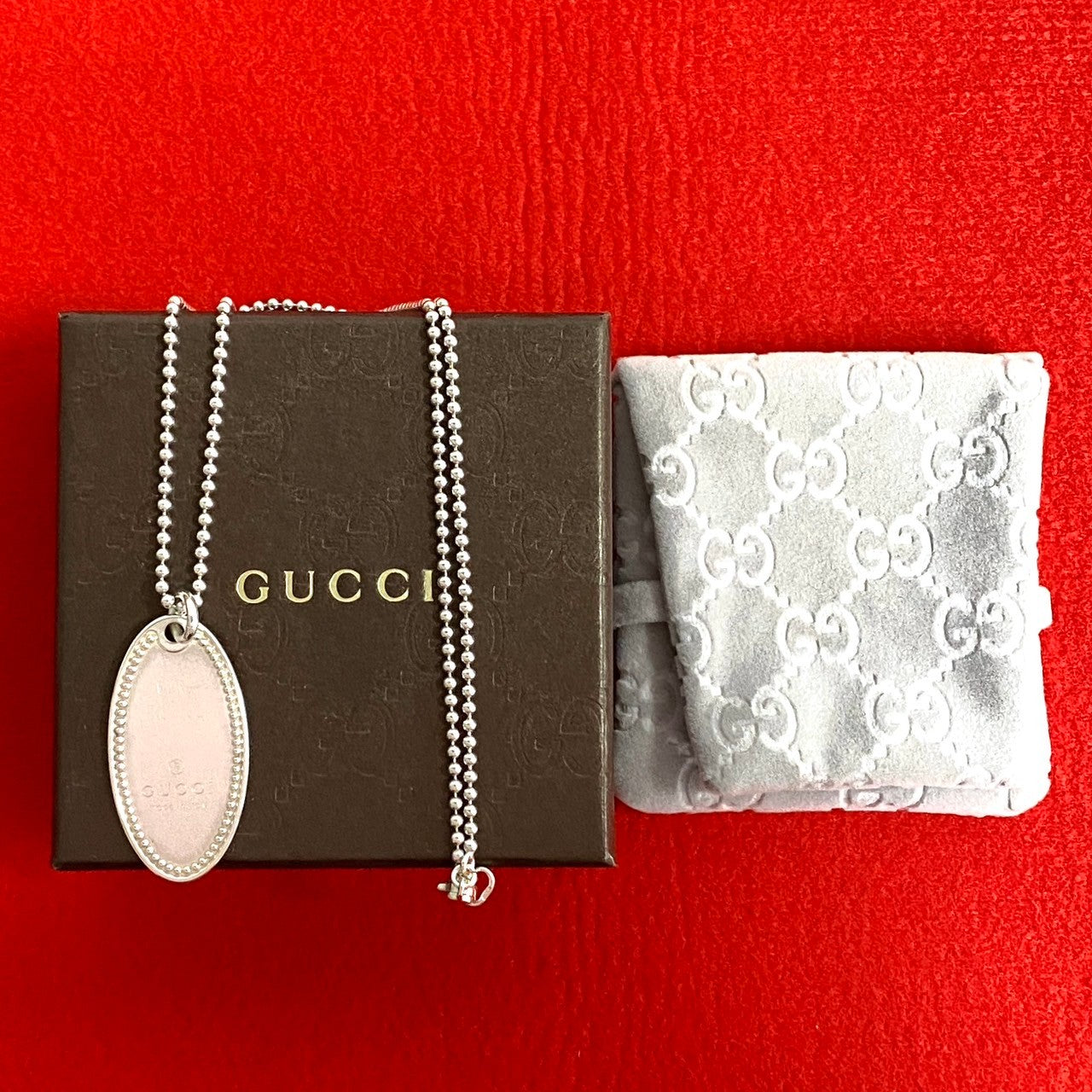 GUCCI Necklace Silver925 Silver Oval tag Necklace Women Used