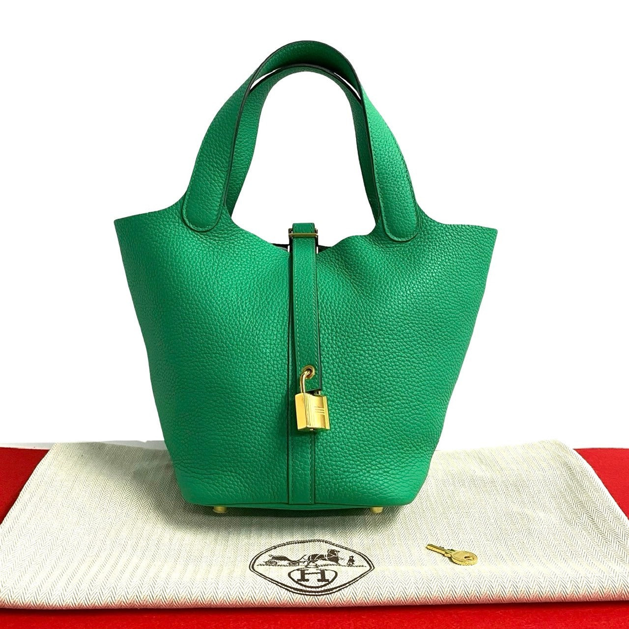 HERMES Handbag Taurillon Clemence green Picotan Lock PM Women Used