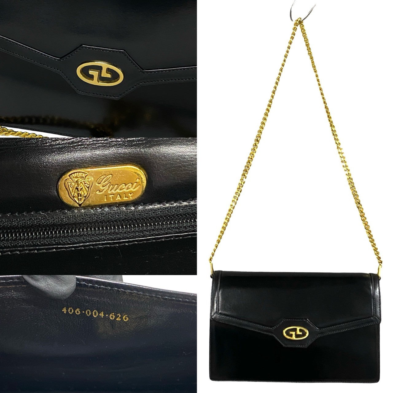 GUCCI Shoulder Bag leather black logo Metal Women Used