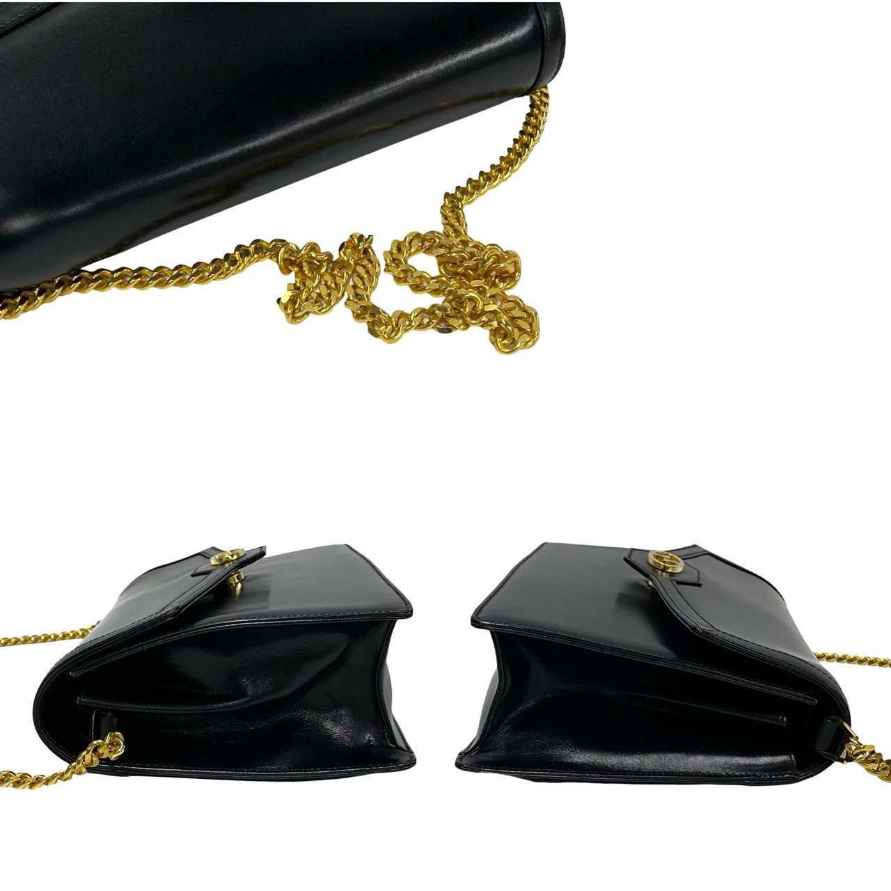 GUCCI Shoulder Bag leather black logo Metal Women Used