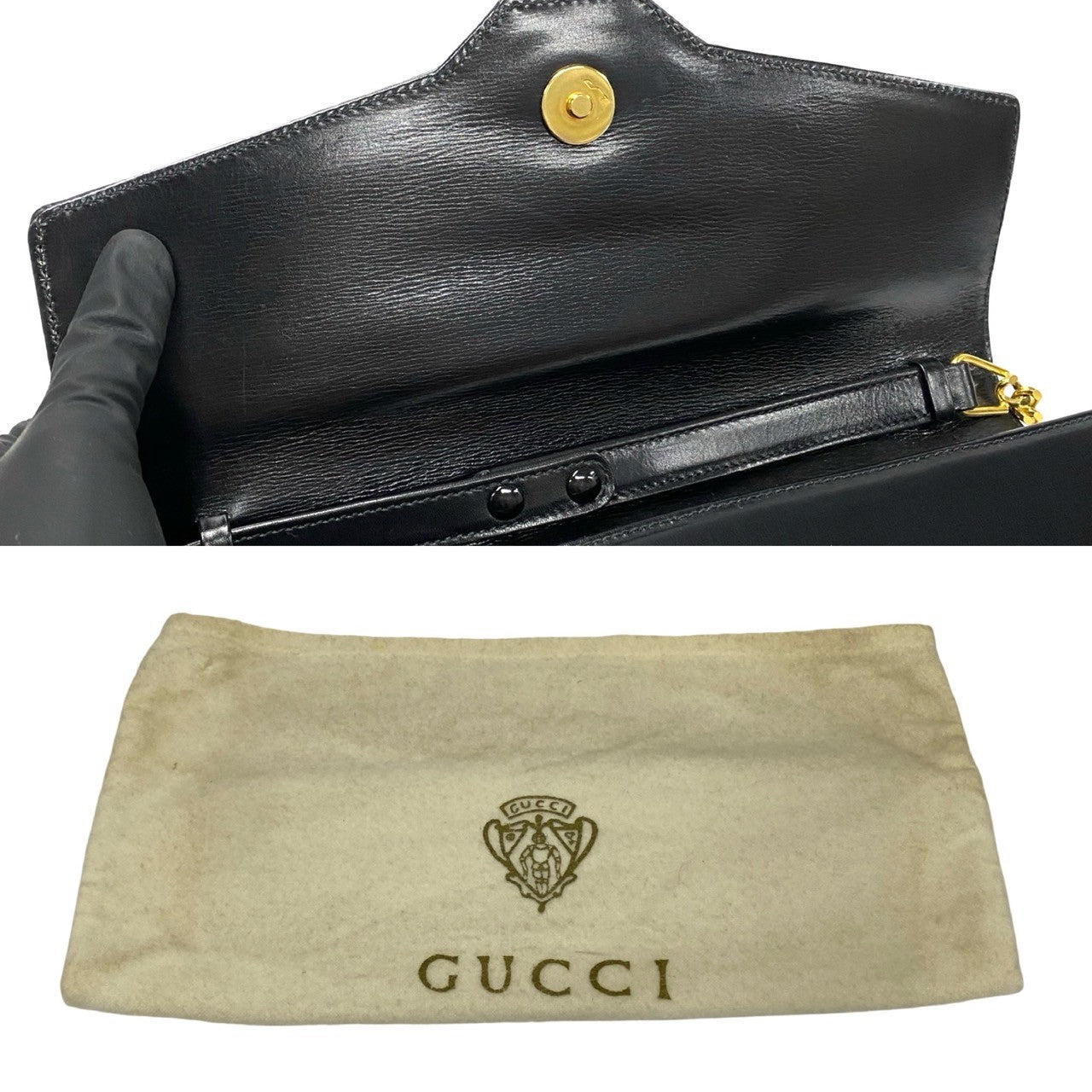 GUCCI Shoulder Bag leather black logo Metal Women Used