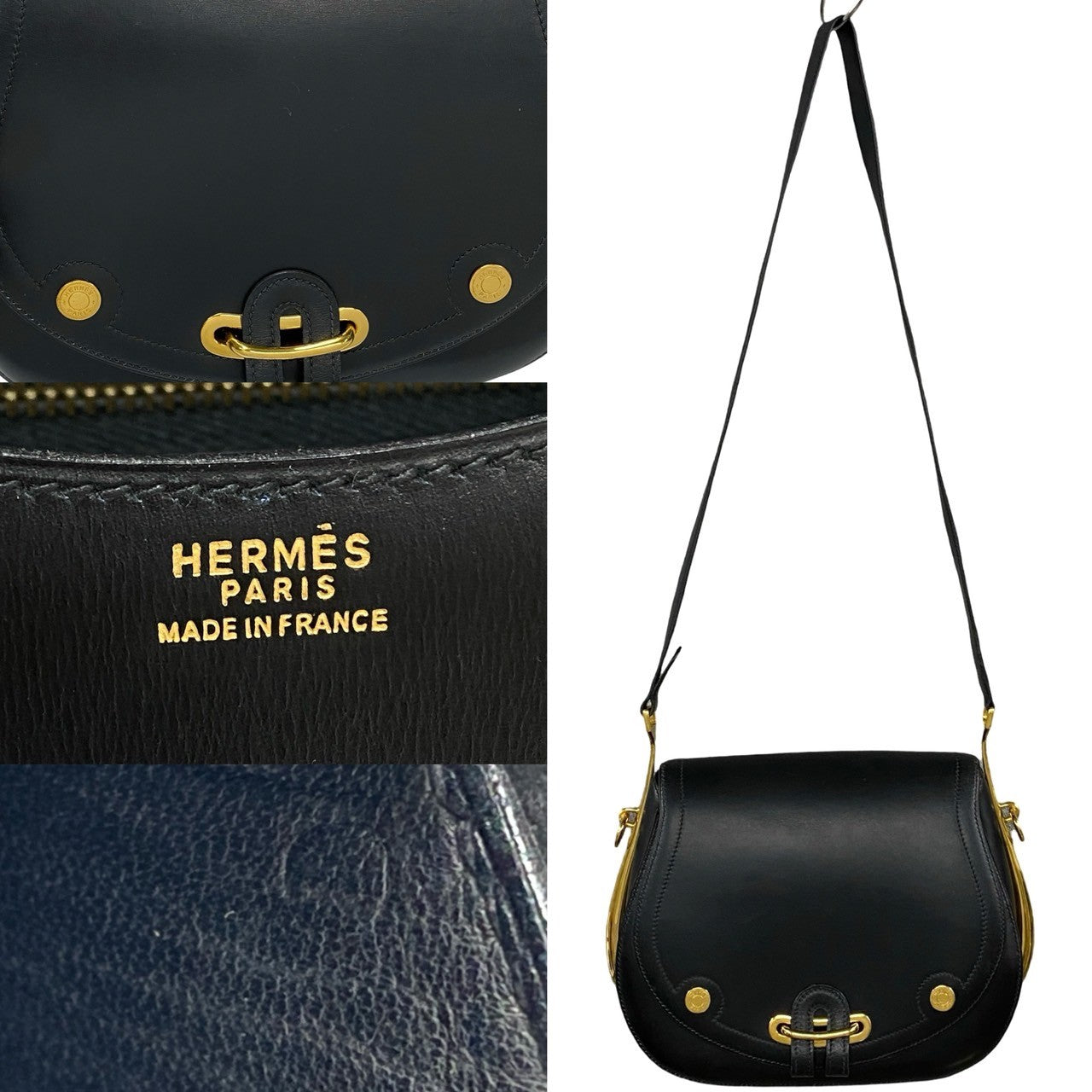 HERMES Shoulder Bag Boxcalf, Leather black Passkey Women Used
