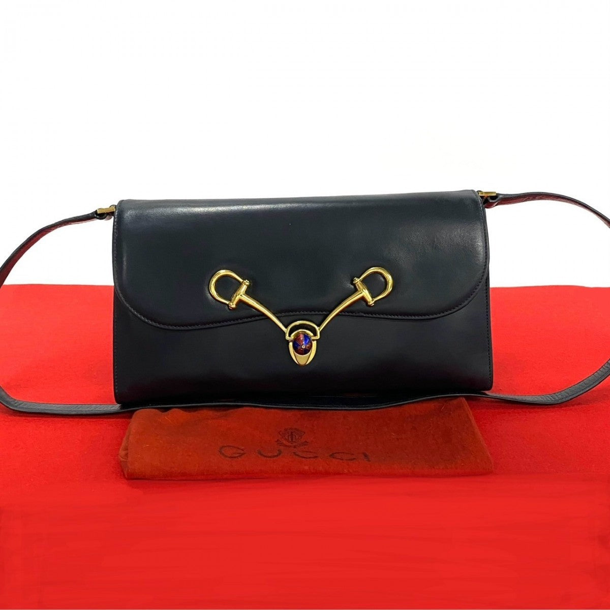 GUCCI Shoulder Bag Calfskin Navy
