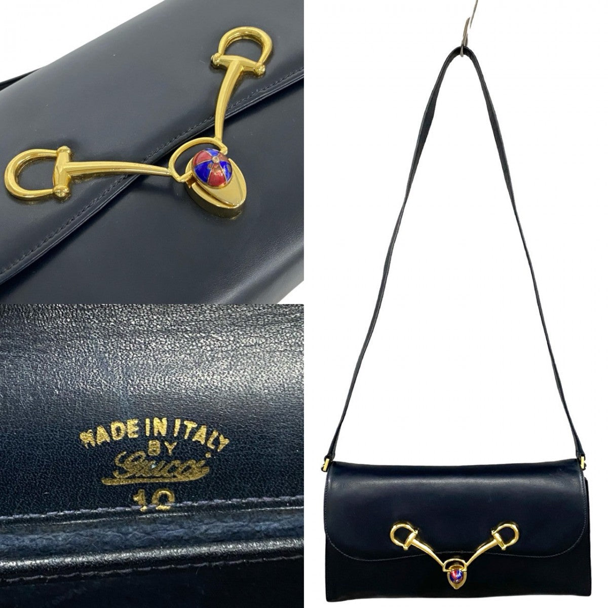 GUCCI Shoulder Bag Calfskin Navy