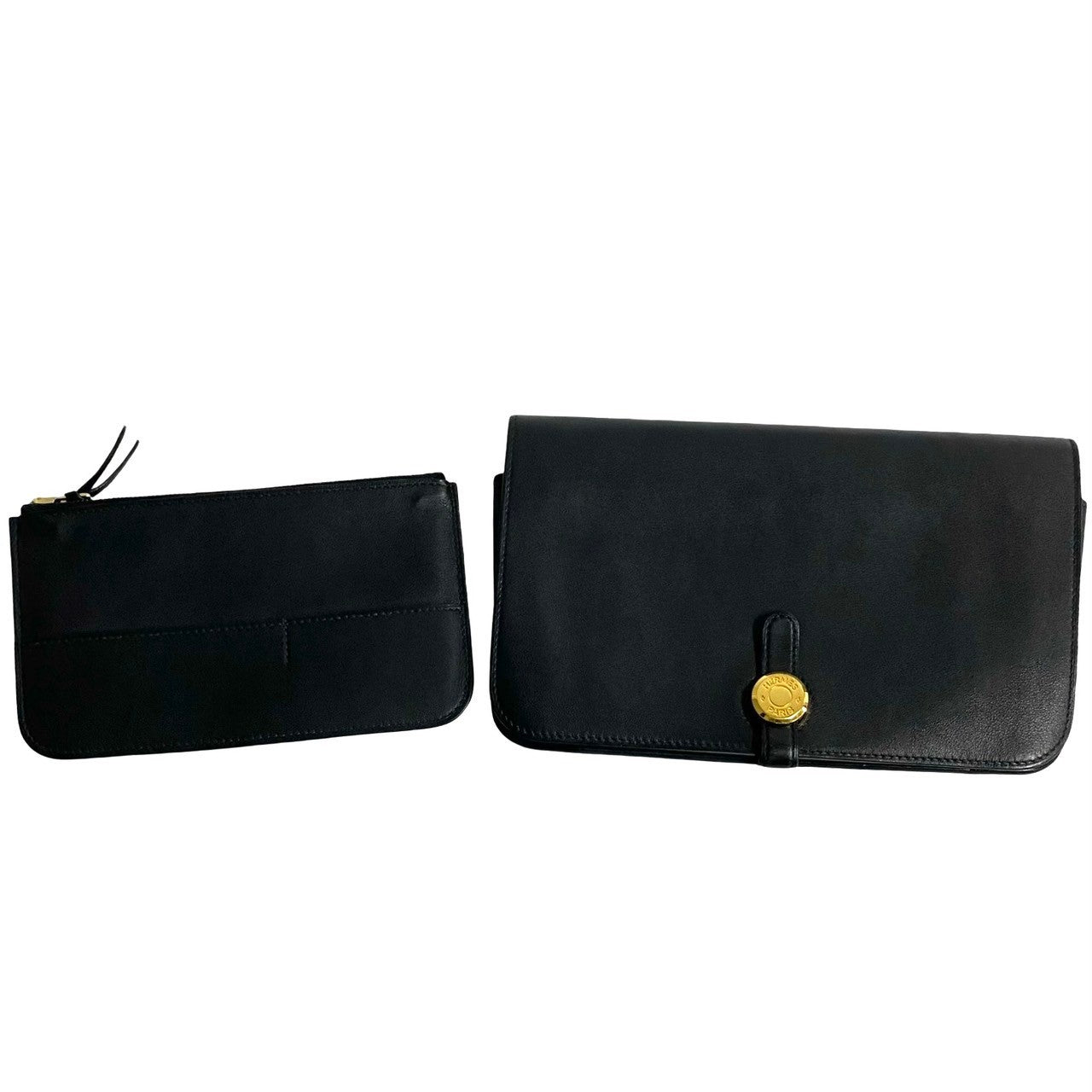 HERMES Long Wallet Purse Swift black Dogon Duo GM Women Used