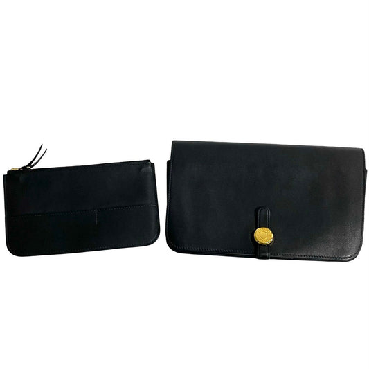 HERMES Long Wallet Purse Swift black Dogon Duo GM Women Used