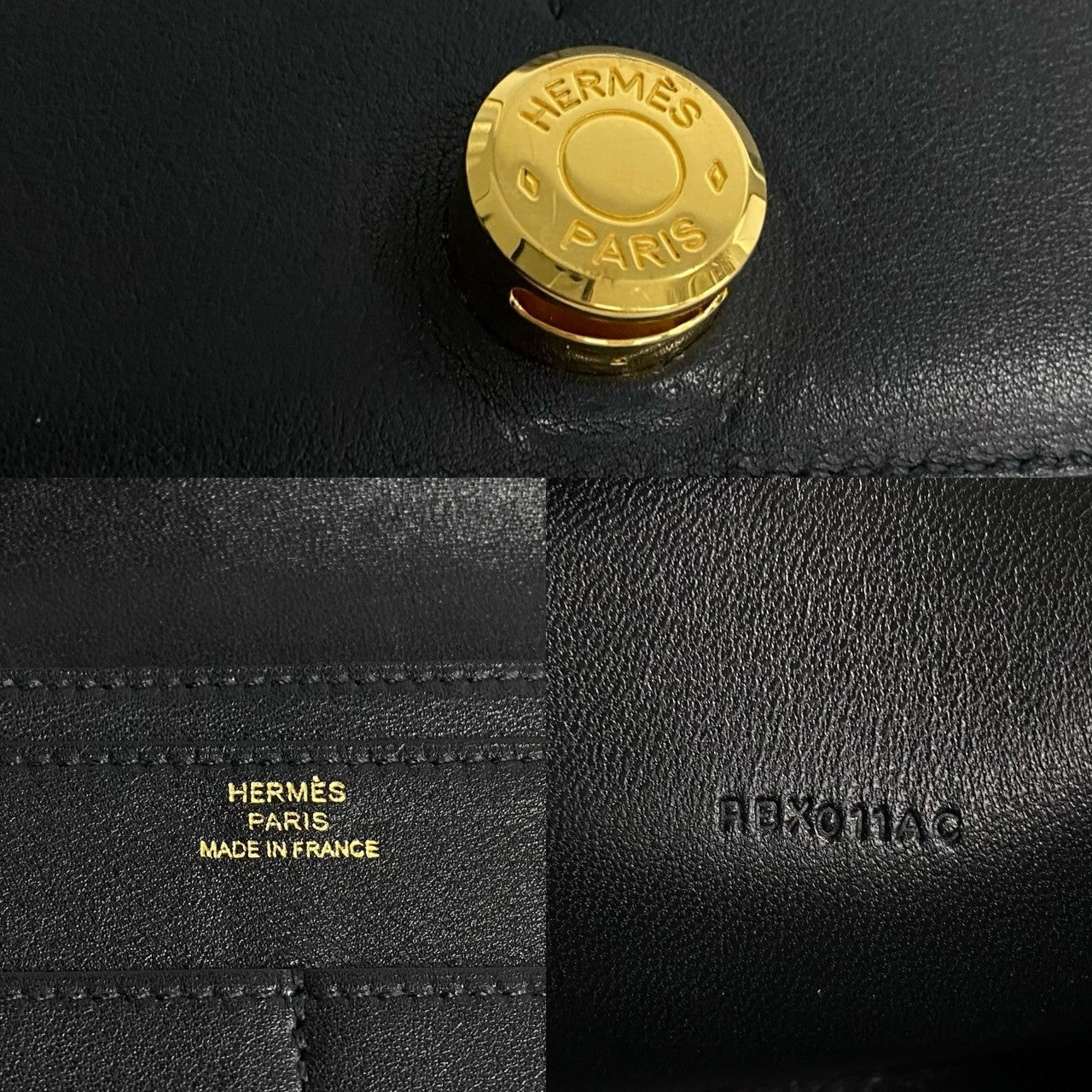 HERMES Long Wallet Purse Swift black Dogon Duo GM Women Used