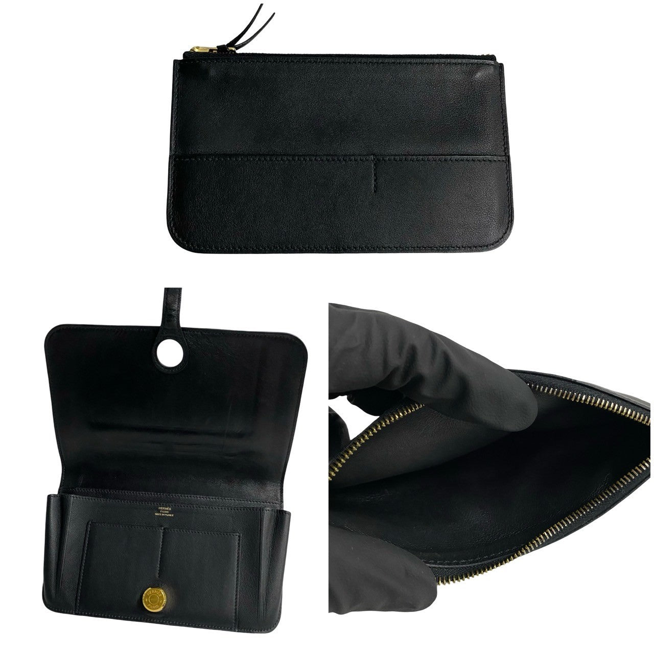 HERMES Long Wallet Purse Swift black Dogon Duo GM Women Used