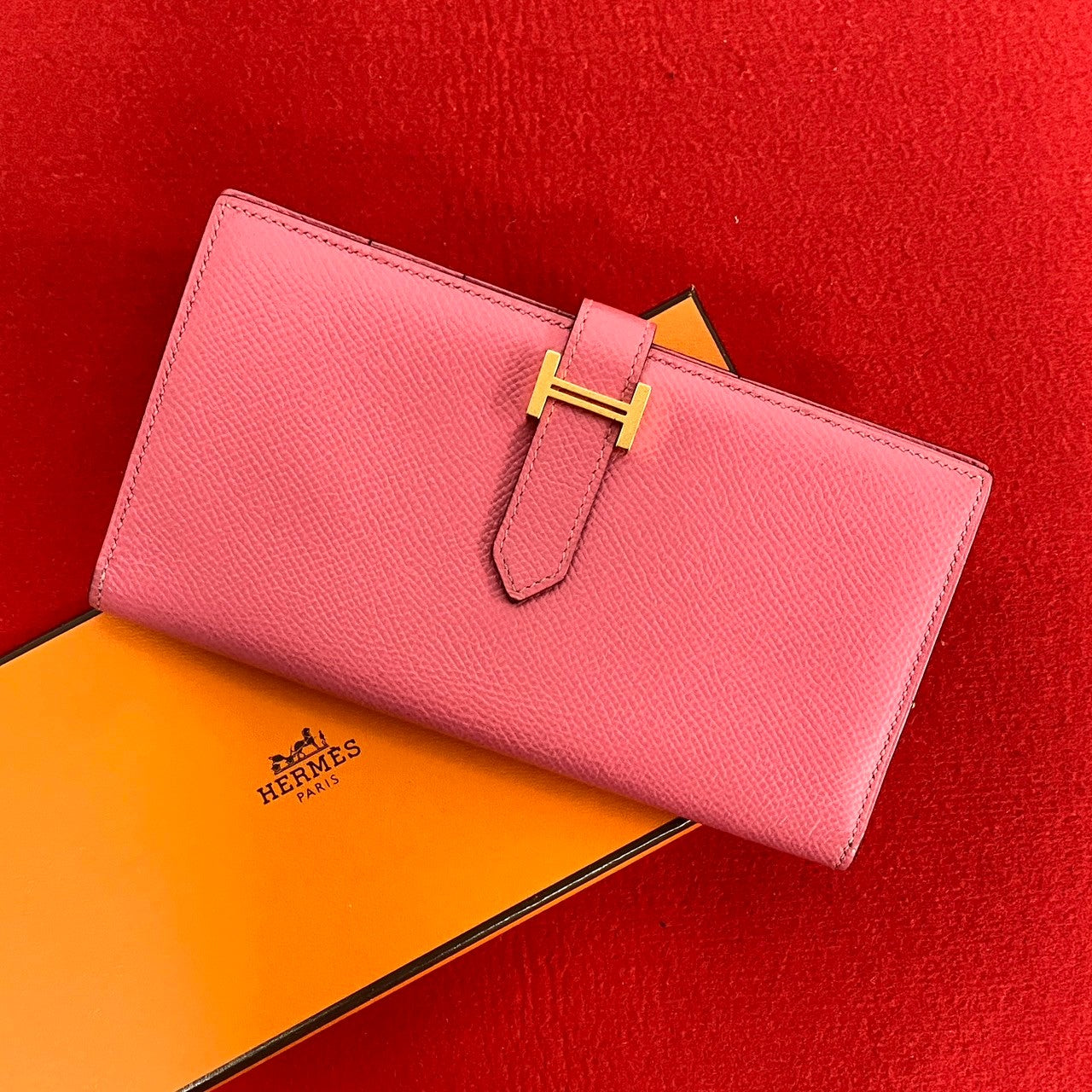 HERMES Long Wallet Purse Epsom pink Beansufla Women Used