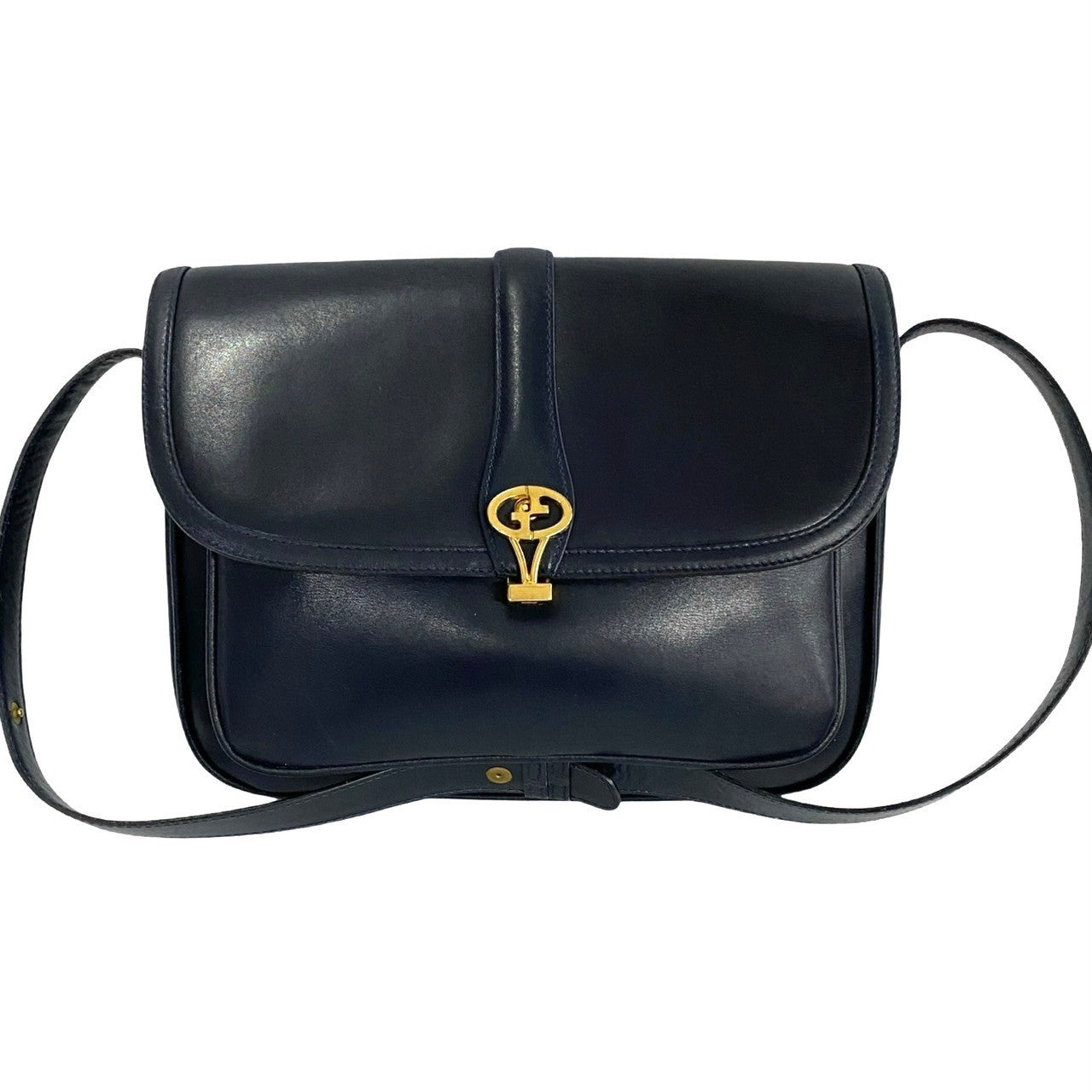 GUCCI Shoulder Bag Calfskin, Leather Navy logo Metal Women Used