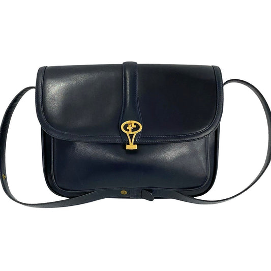 GUCCI Shoulder Bag Calfskin, Leather Navy logo Metal Women Used