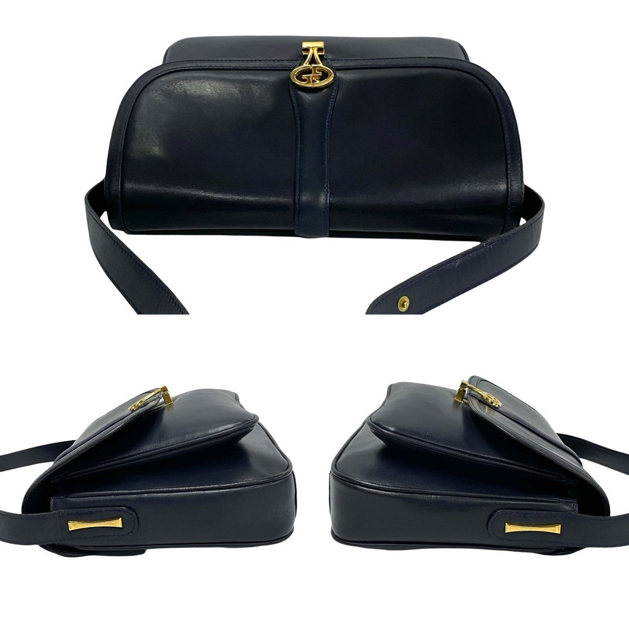 GUCCI Shoulder Bag Calfskin, Leather Navy logo Metal Women Used