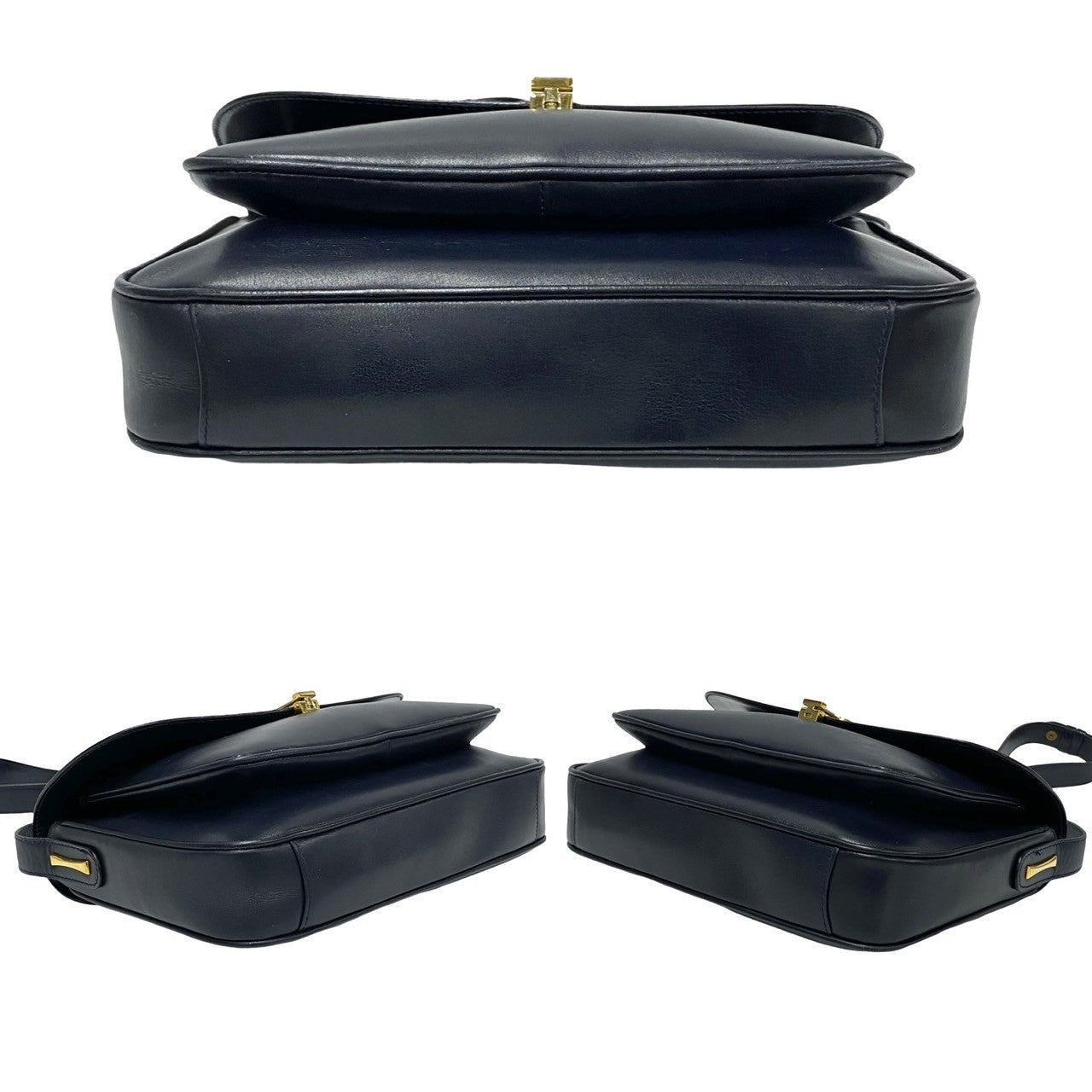 GUCCI Shoulder Bag Calfskin, Leather Navy logo Metal Women Used
