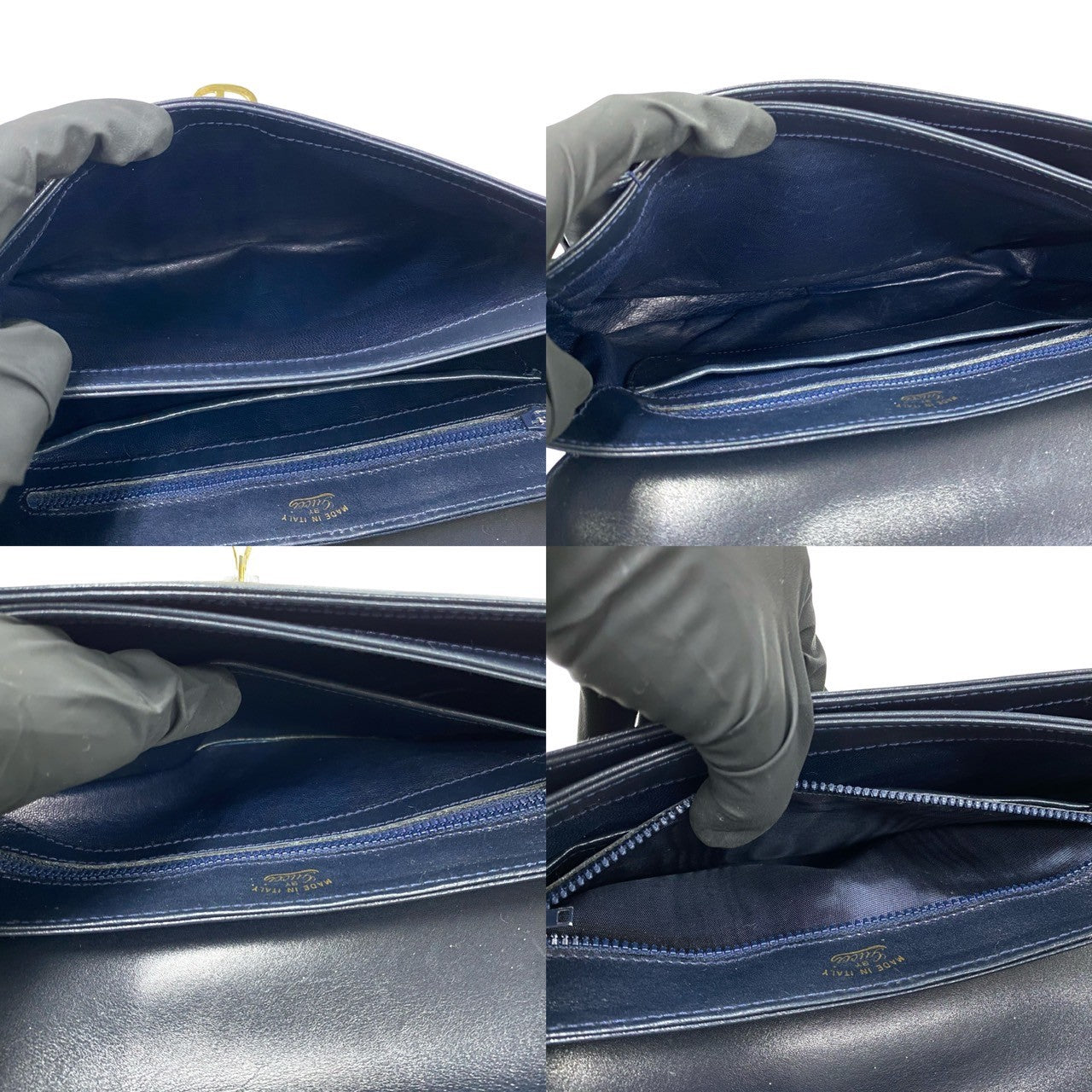 GUCCI Shoulder Bag Calfskin, Leather Navy logo Metal Women Used
