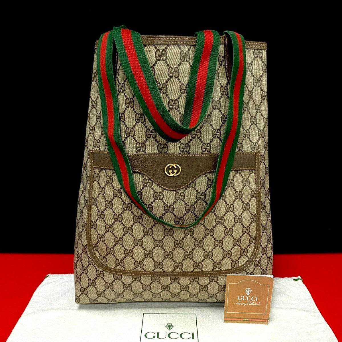 GUCCI Tote Bag Leather, PVC Brown GG logo Metal Sherry line Women Used