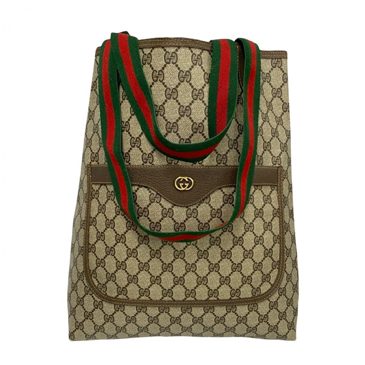 GUCCI Tote Bag Leather, PVC Brown GG logo Metal Sherry line Women Used
