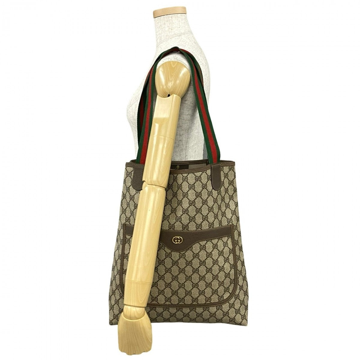 GUCCI Tote Bag Leather, PVC Brown GG logo Metal Sherry line Women Used